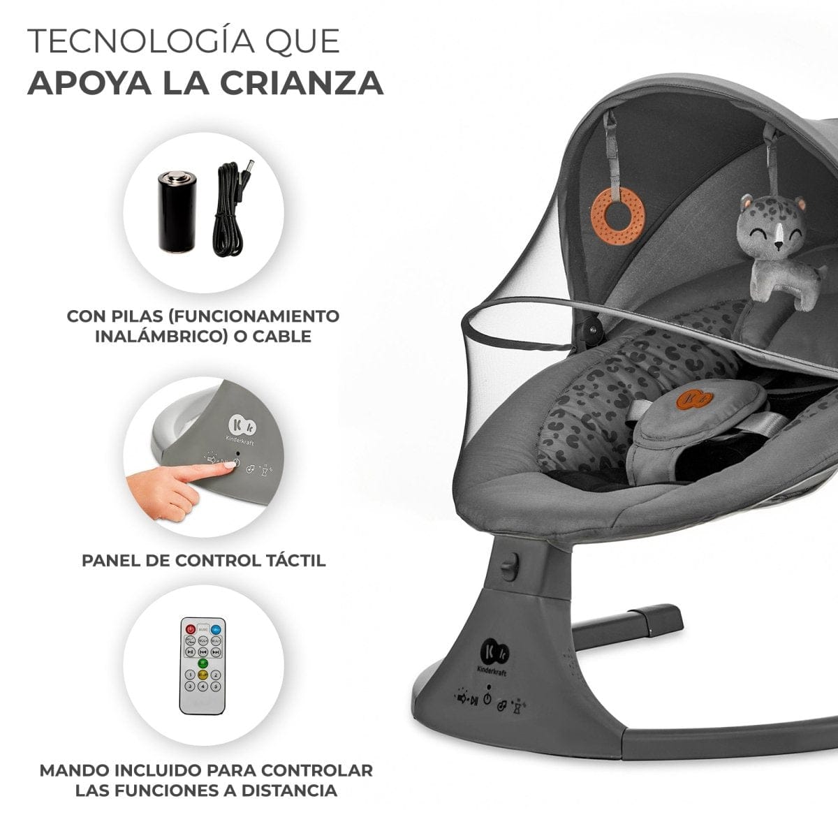 Kinderkraft Sillas Mecedoras Silla Mecedora / Hamaca eléctrica Lumi 2 Dark Grey - Kinderkraf KBLUMIGR