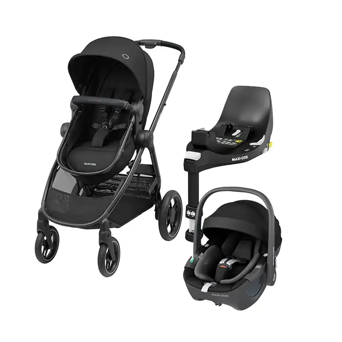 Travel System Coche Zelia 3 y Silla nido Pebble 360 Black - Maxi Cosi