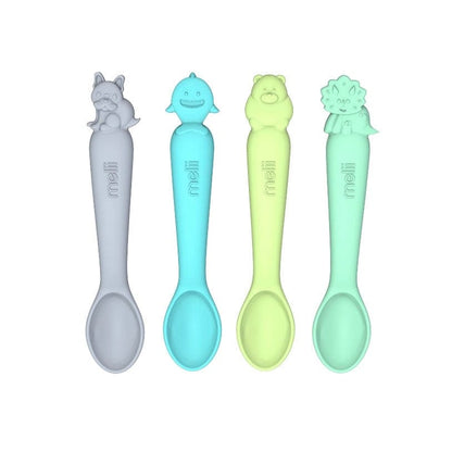 Melii Alimentación Pack de 4 cucharas de silicona azul / menta / gris / verde - Melii 22010