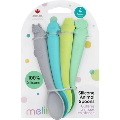 Melii Alimentación Pack de 4 cucharas de silicona azul / menta / gris / verde - Melii 22010