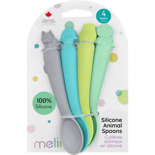 Melii Alimentación Pack de 4 cucharas de silicona azul / menta / gris / verde - Melii 22010