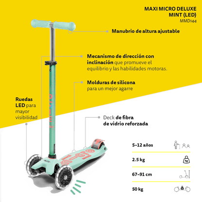 Micro Scooter Maxi Micro Deluxe led menta MMD144