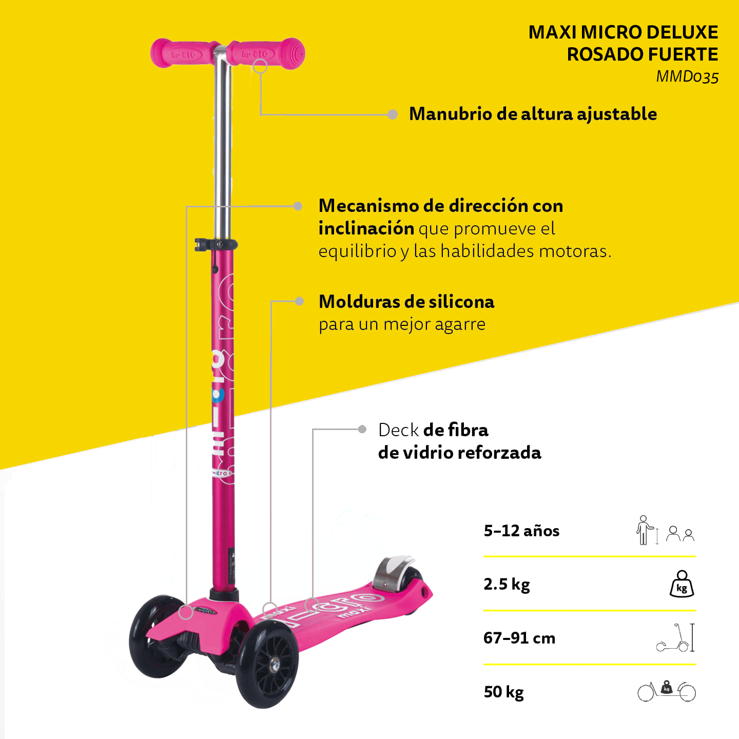 Micro Scooter Scooter Maxi Micro Deluxe Rosa Fuerte - Micro MMD035