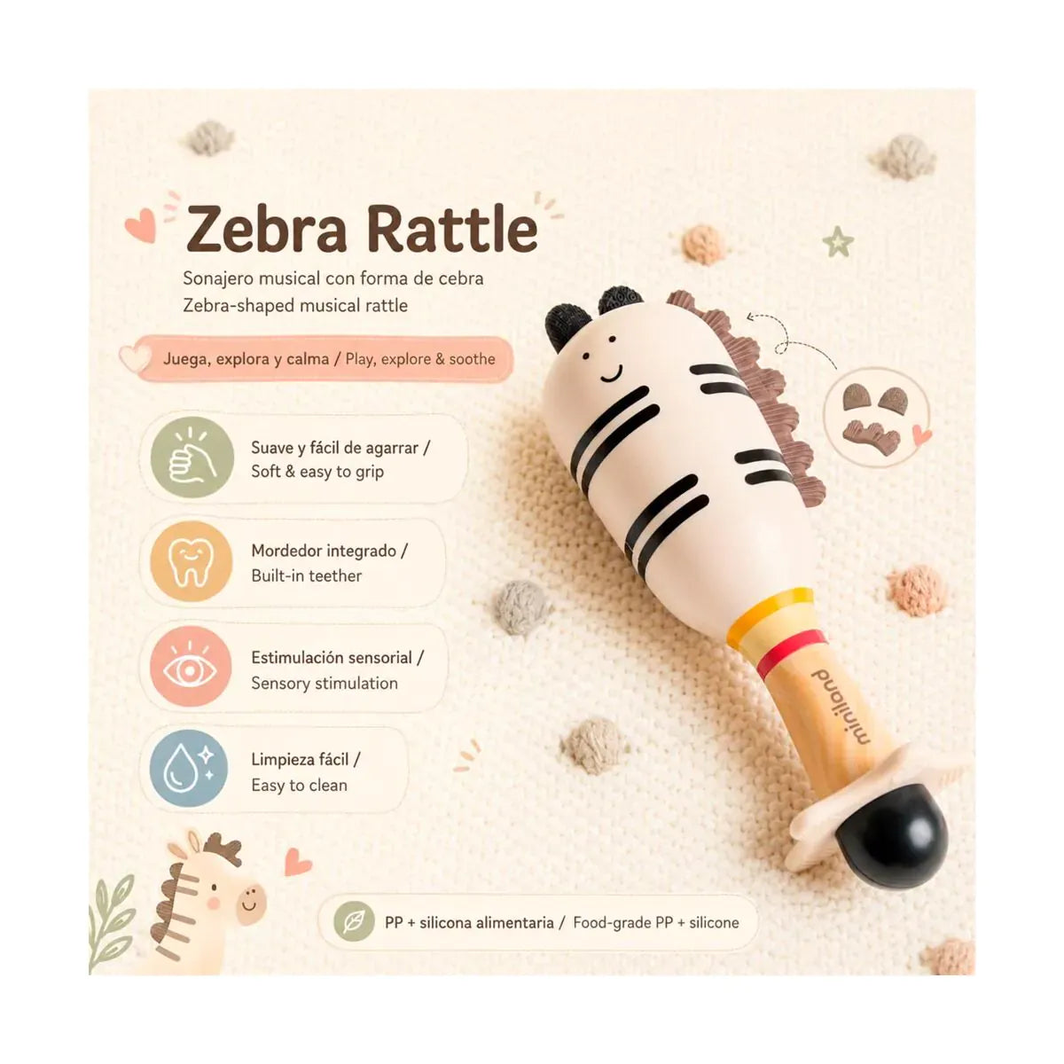 Miniland Sonajero Sonajero zebra rattle - Miniland 89724