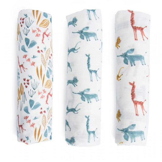 MOULIN ROTY Accesorios bebé Juego de 3 muselinas  jirafa animales Baobab 669275