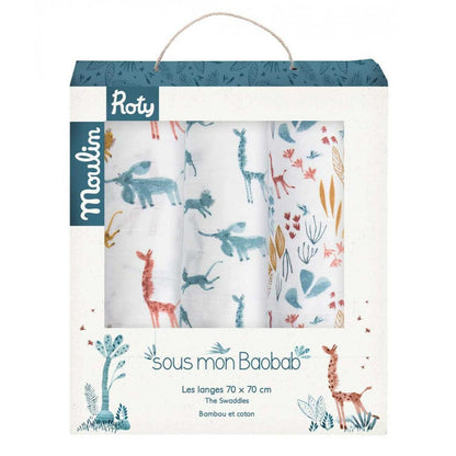 MOULIN ROTY Accesorios bebé Juego de 3 muselinas  jirafa animales Baobab 669275