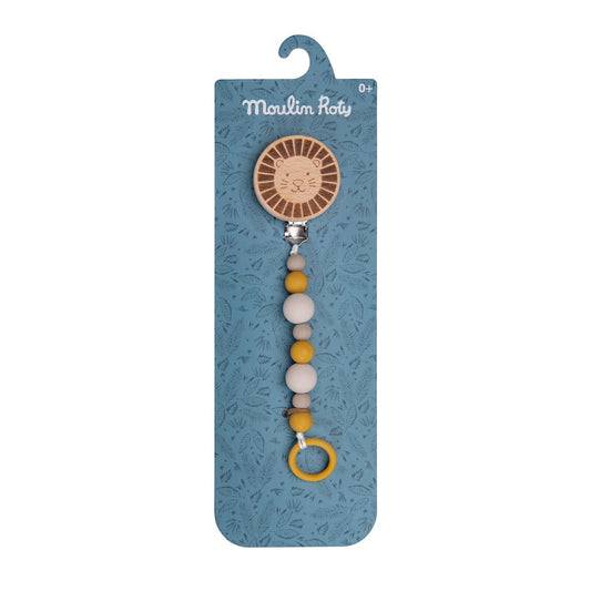 MOULIN ROTY Accesorios bebé Porta chupete madera silicona león 669156