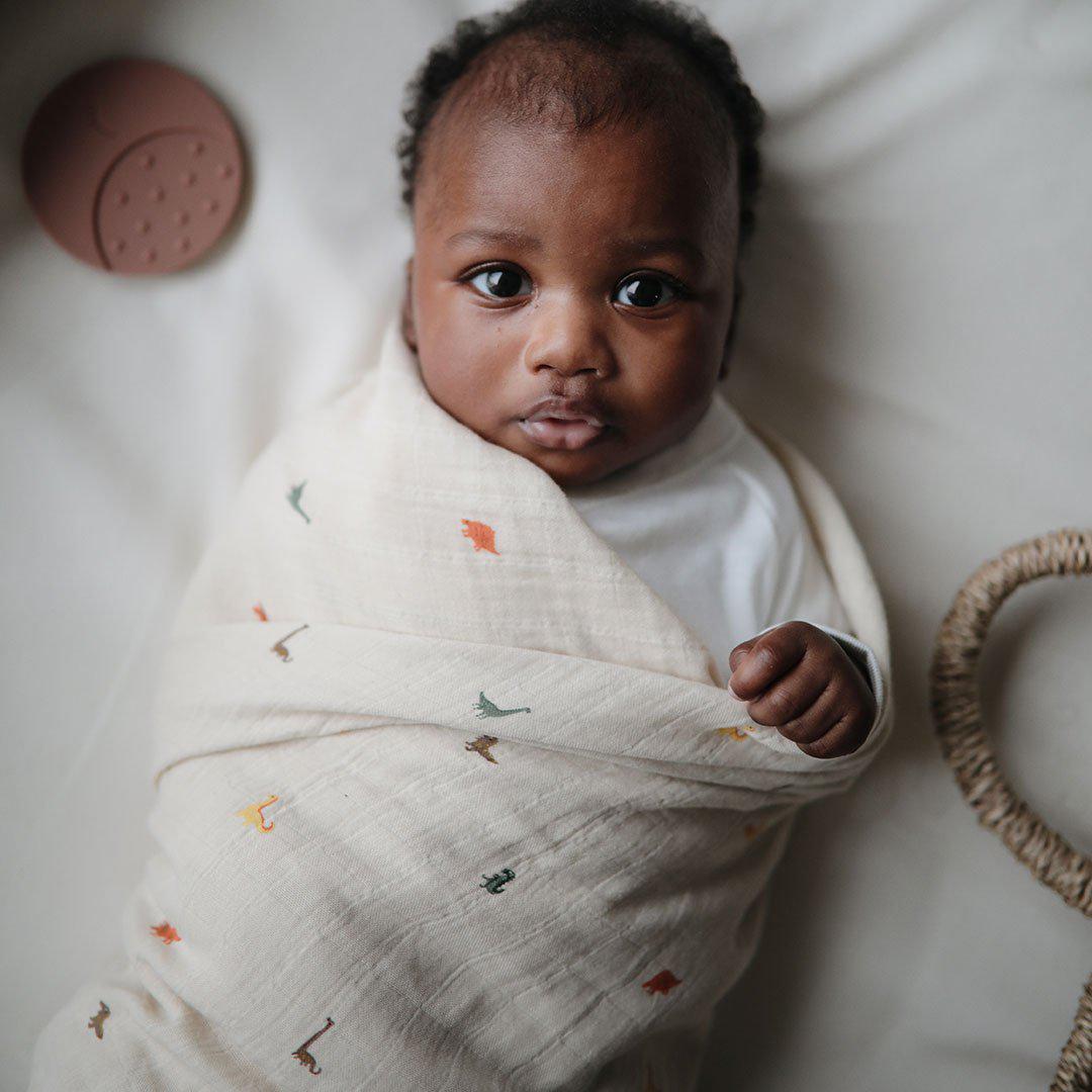 Manta swaddle muselina dinosaurios Mushie