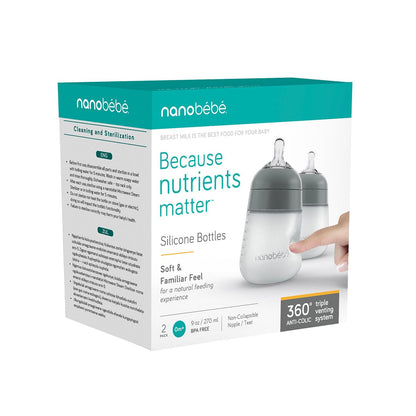 Nanobebe Mamadera Pack de 2 mamaderas de silicona 270 ml color gris - Nanobebe FUS1012215