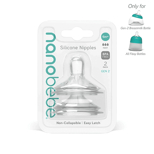 Nanobebe Mamadera Pack de 2 tetinas de silicona 3AV flujo rápido GEN2 - Nanobebe FUS3022319