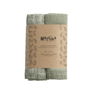 Natruba Accesorios bebé Pack de 2 muselinas Verde CLT-MUS-LEF-GN