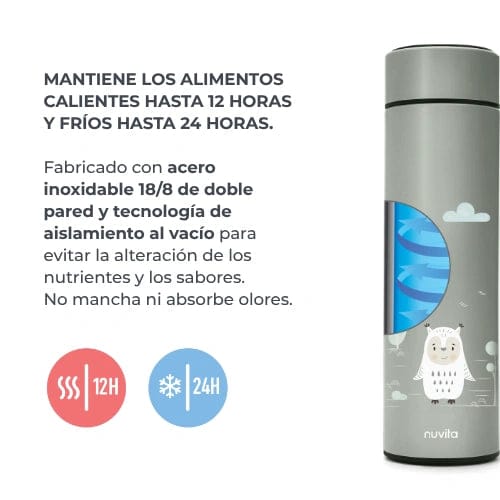 Nuvita Alimentación Termo para líquidos acero inoxidable con termómetro LED Sage green 500 ml - Nuvita NU-PPCP0060