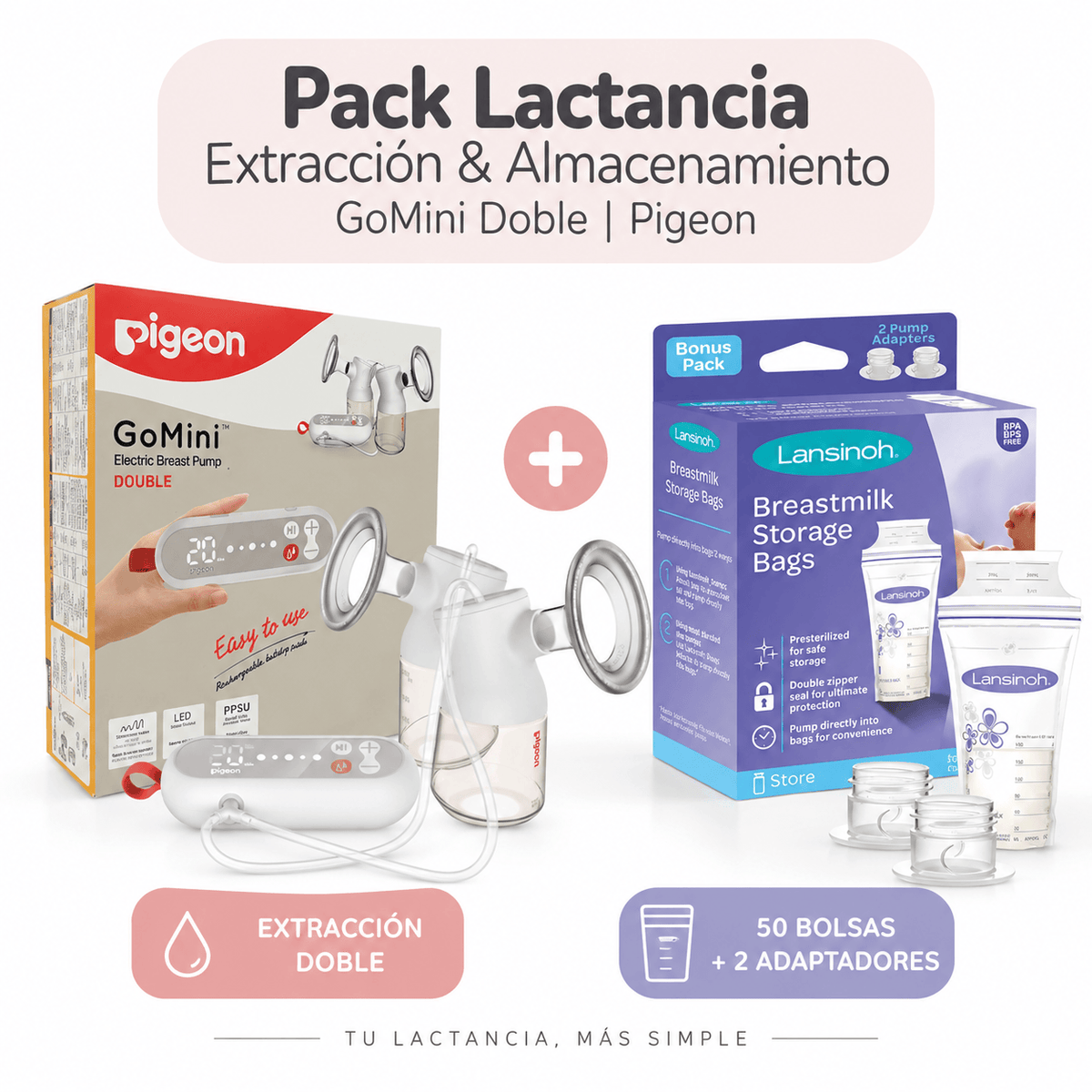 Pichintun Lactancia Materna Pack Lactancia Extracción & Almacenamiento GoMini Doble | Pigeon