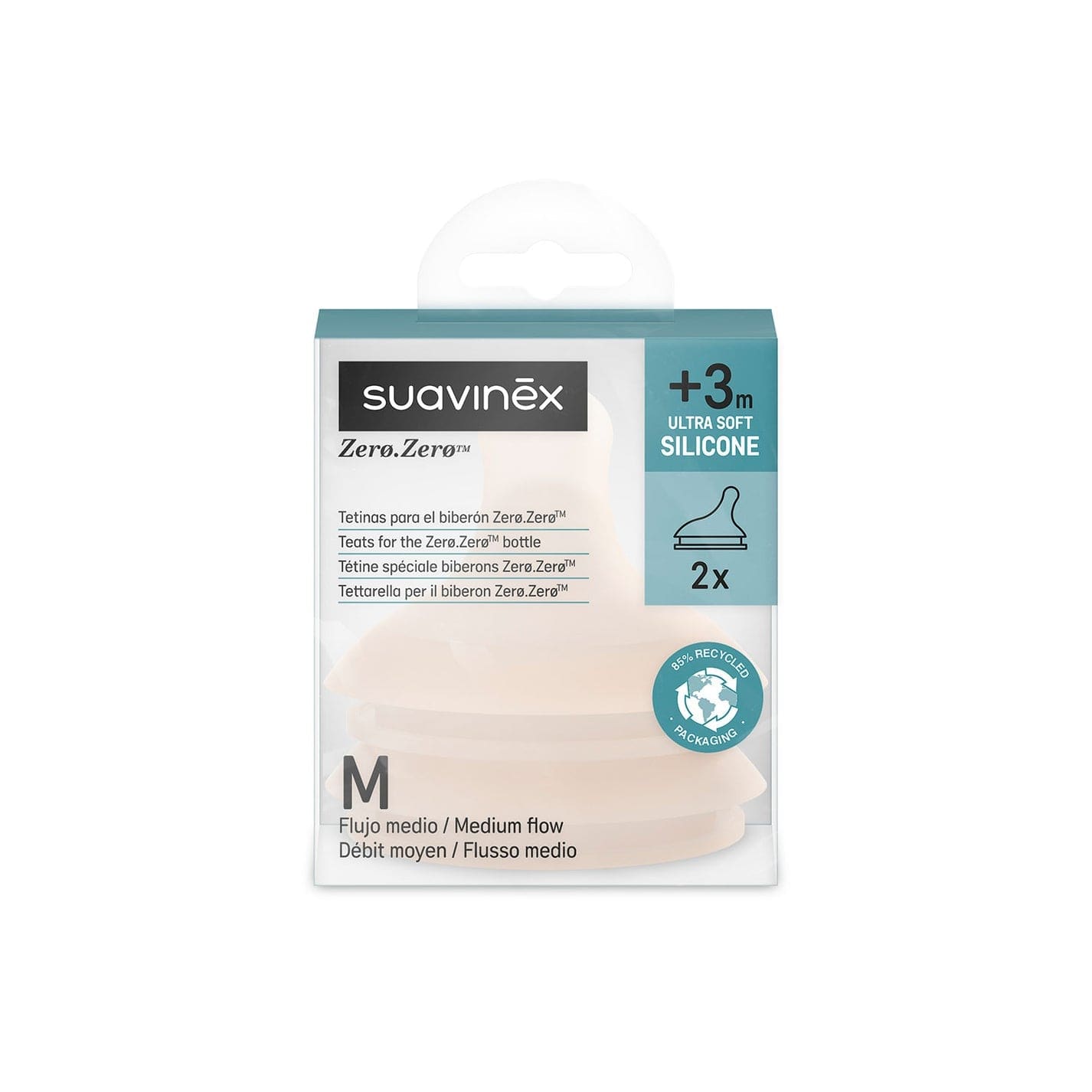 Suavinex Mamadera Pack 2 Tetinas para Lactancia Anticólico de Silicona Flujo M Fair - Suavinex 308681