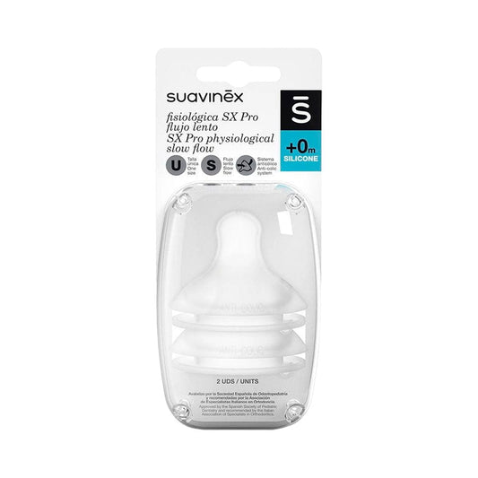 Suavinex Mamadera Pack de 2 Tetinas de Silicona Fisiológica Flujo S - Suavinex 3307042