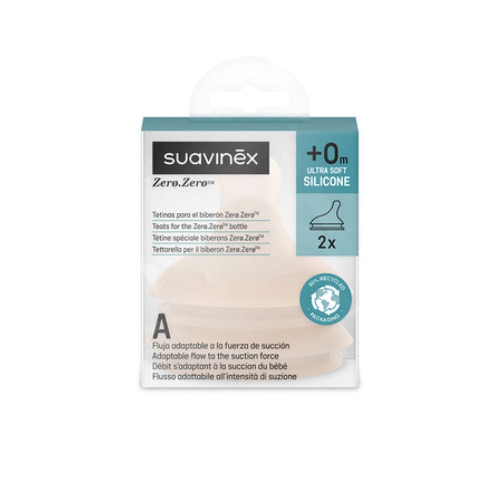 Suavinex Mamadera Pack de 2 Tetinas de Silicona para Lactancia Anticólico flujo Adaptable - Suavinex 308446
