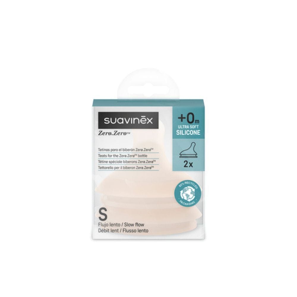 Suavinex Mamadera Pack de 2 Tetinas de silicona para mamadera anticólico Zero Zero flujo lento - Suavinex 308449