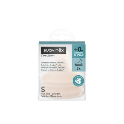 Suavinex Mamadera Pack de 2 Tetinas de silicona para mamadera anticólico Zero Zero flujo lento - Suavinex 308449