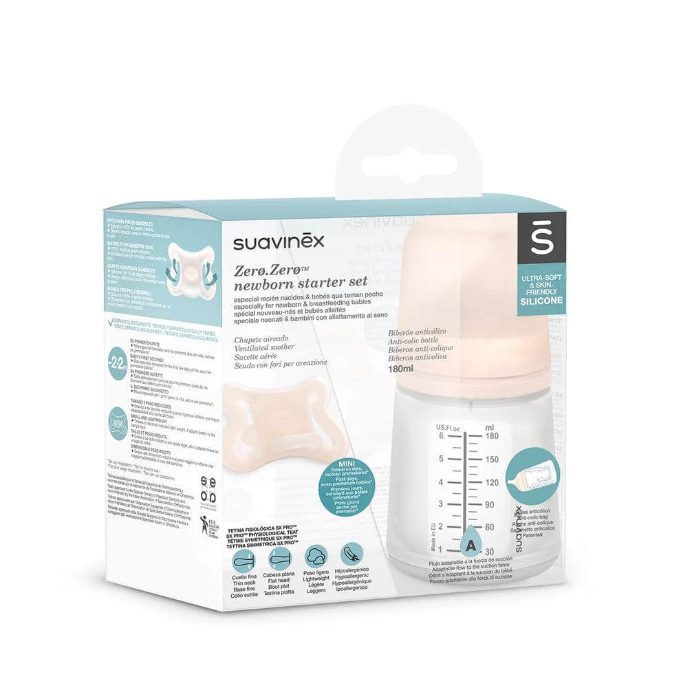 Suavinex Mamadera Pack Zero Zero Mamadera Flujo Adaptable 180ml + Chupete Zero Zero -2/2 meses - Suavinex 307775
