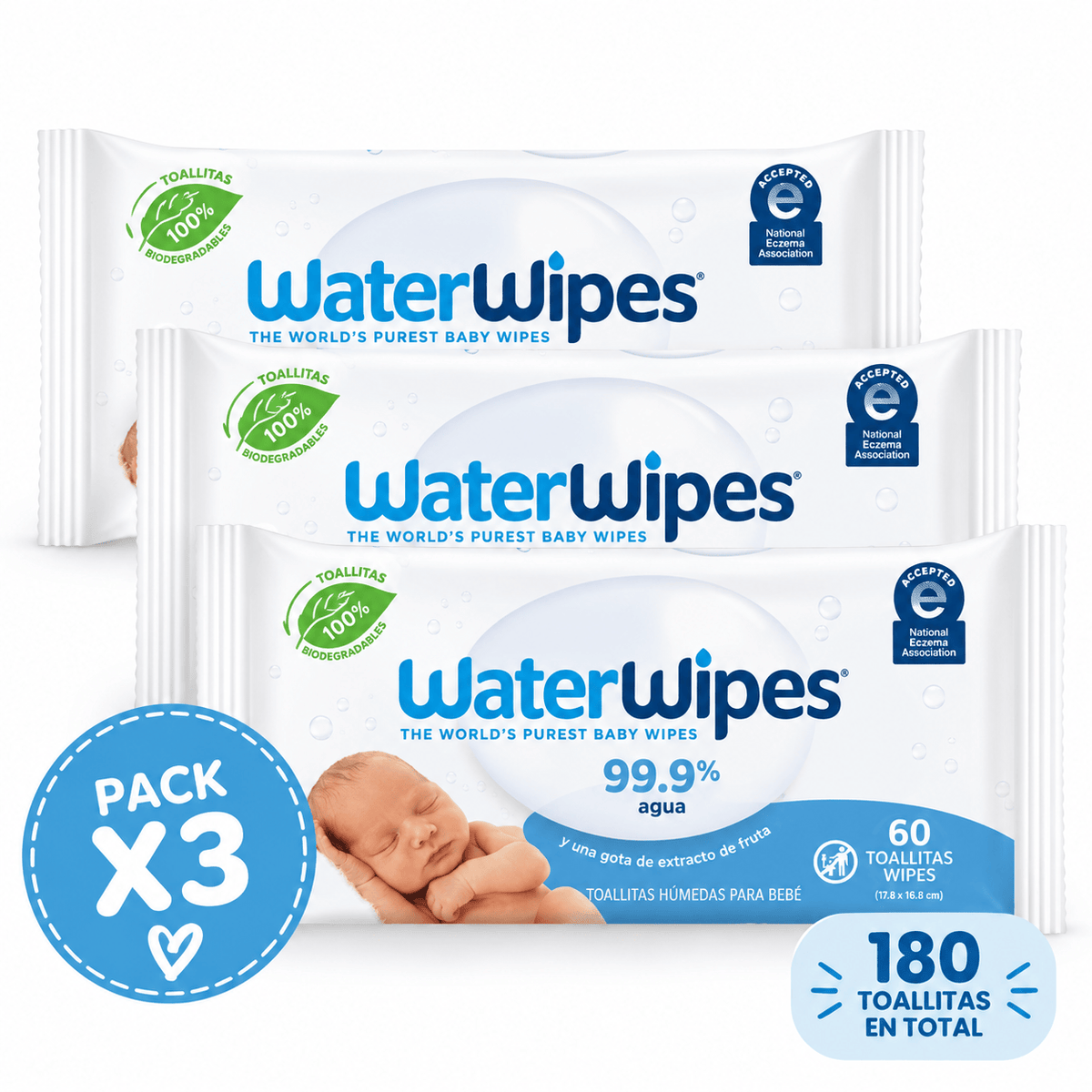 waterwipes Toallas Húmedas Pack 3 Toallitas Húmedas 60 Unidades | WaterWipes WW101x3