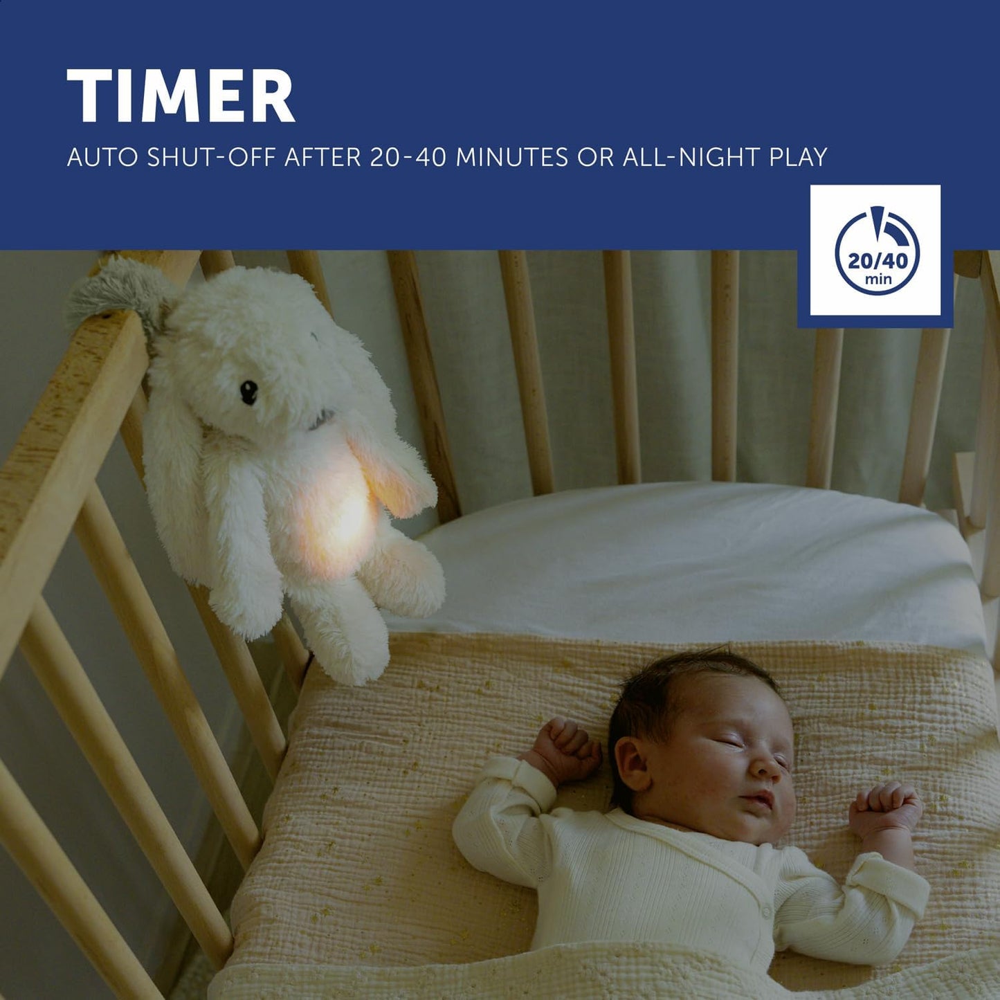 Zazu Peluches con ruido blanco Peluche Ro el conejo con luz y sonidos relajantes Blanco - Zazu ZA-RO-03