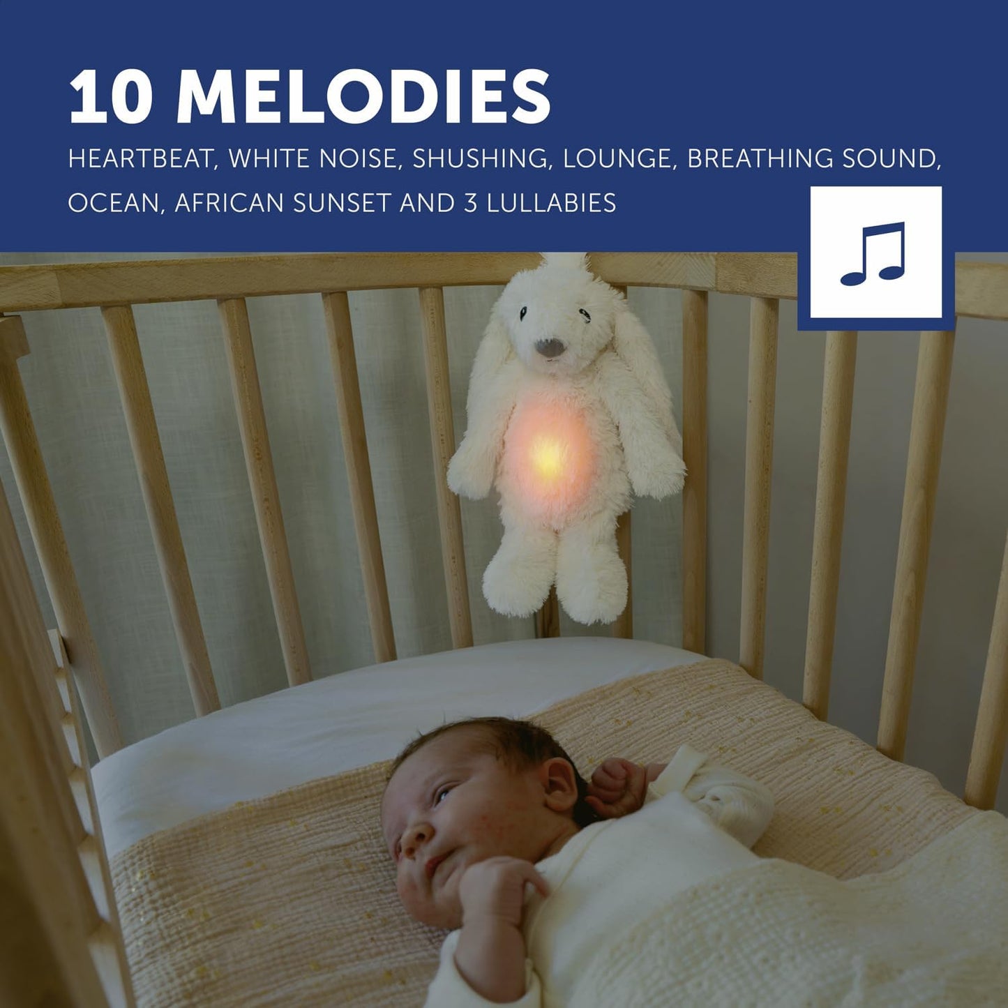 Zazu Peluches con ruido blanco Peluche Ro el conejo con luz y sonidos relajantes Blanco - Zazu ZA-RO-03