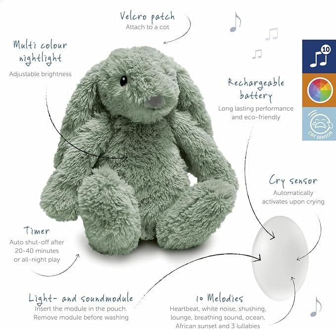 Zazu Peluches con ruido blanco Peluche Ro el conejo con luz y sonidos relajantes Verde - Zazu ZA-RO-02