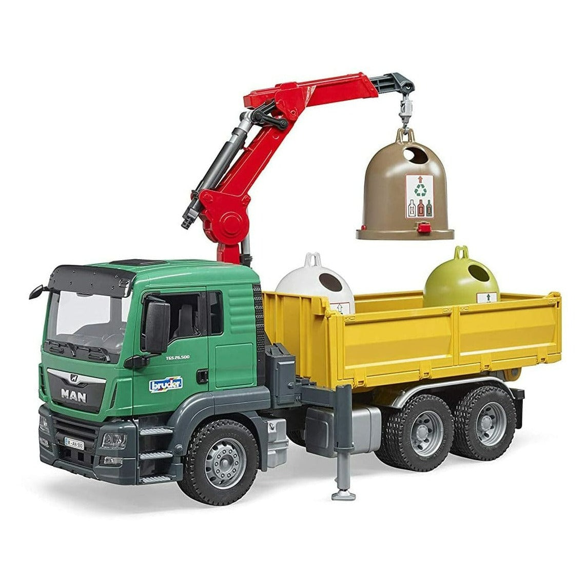 BRUDER Transportes Camión Con Grúa De Carga 3 Recipientes Para Reciclaje BRU03753