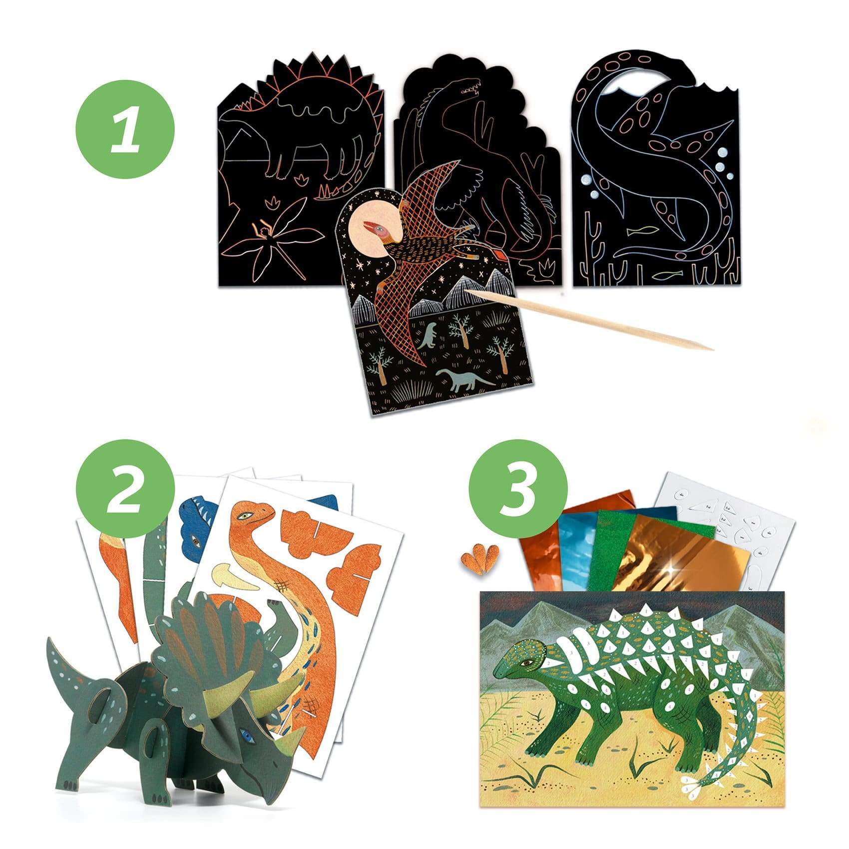  DJECO Kit de manualidades de papel de origami de dinosaurio :  Arte y Manualidades