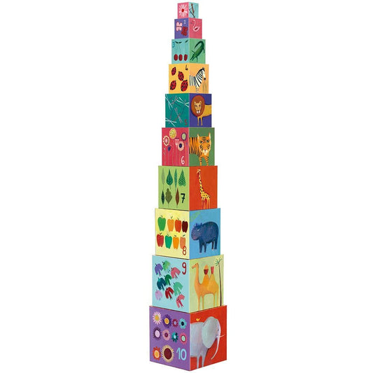 DJECO Bloques y Construcción +1 Cubos Apilables Naturaleza 10 piezas DJ08505