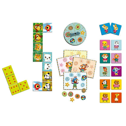 DJECO Juegos de mesa +3 Juegos Clásicos Memorice, Bingo y Dominó DJ08131