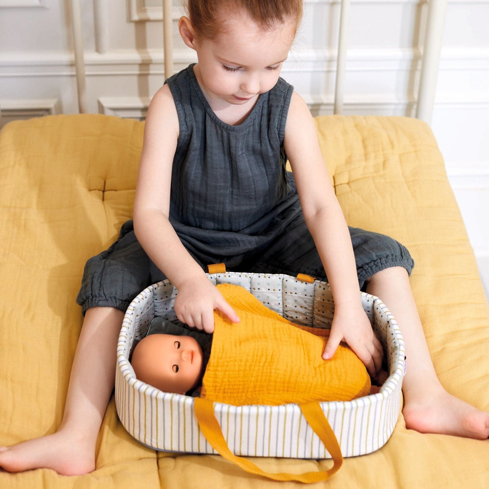 DJECO Juegos de roles Bassinet para muñecas Pomea Blue Lines