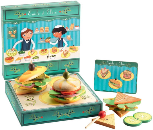 DJECO Juegos de roles Sandwichs con menú - Emile & Olive DJ06620