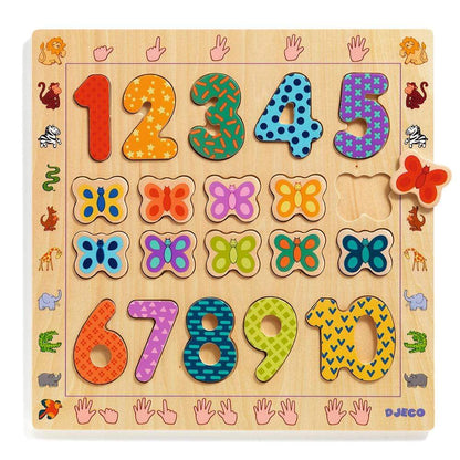 DJECO Puzzles y encajes +2 Puzzle Madera Números DJ01801