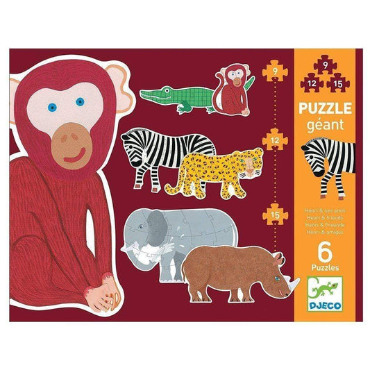 DJECO Puzzles y encajes +3 Puzzle Gigante Henri y sus amigos DJ07147