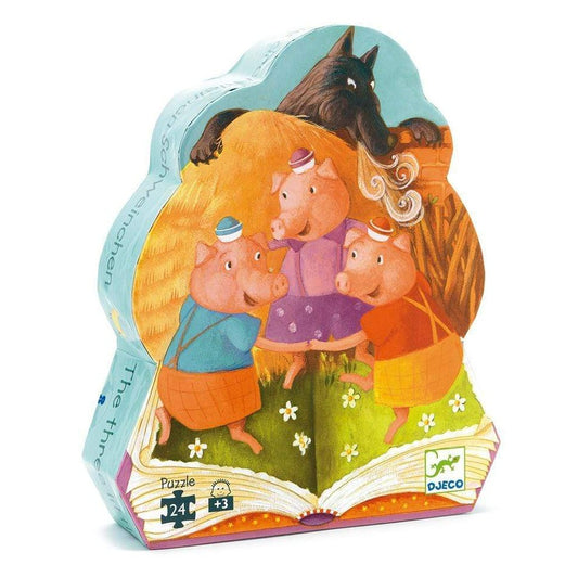 DJECO Puzzles y encajes +3 Puzzle Silueta los 3 Chanchitos 24 Piezas DJ07212