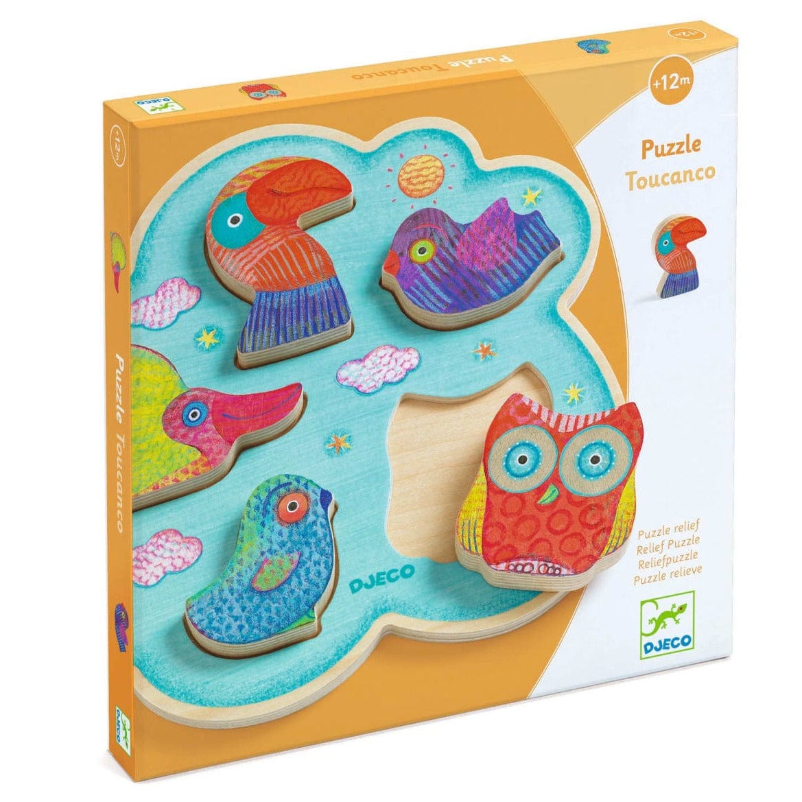 DJECO Puzzles y encajes Puzzle de encaje de madera Toucanco DJ01067
