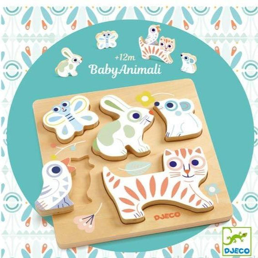 DJECO Puzzles y encajes Puzzle de madera Baby-Animali DJ06121
