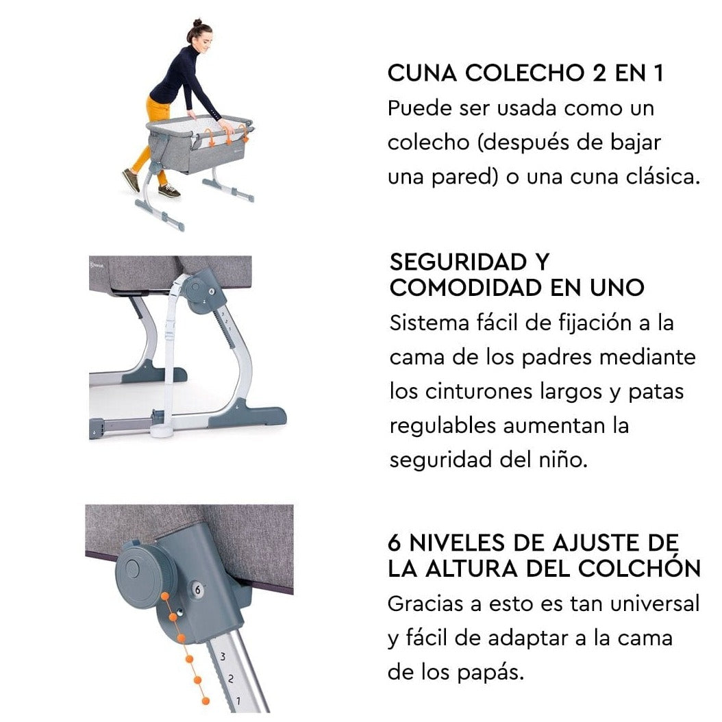 KINDERKRAFT cunas Cuna Colecho Uno Up Gris KKLUNOGR