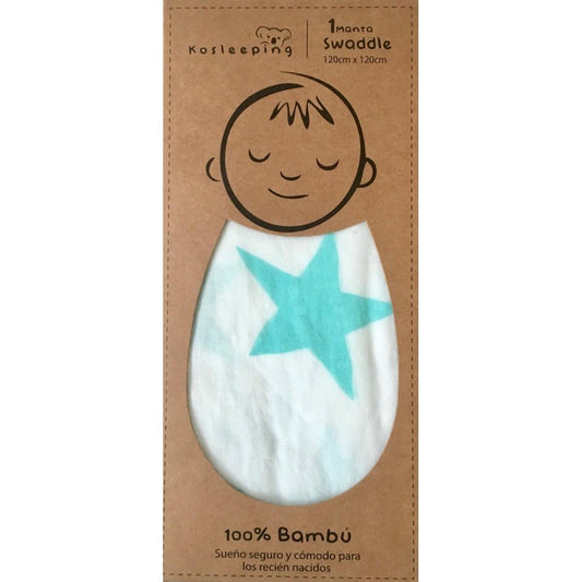 Kosleeping Accesorios bebé Swaddle Manta Bambú Blanca con Estrellas Turquesa 1517419834321