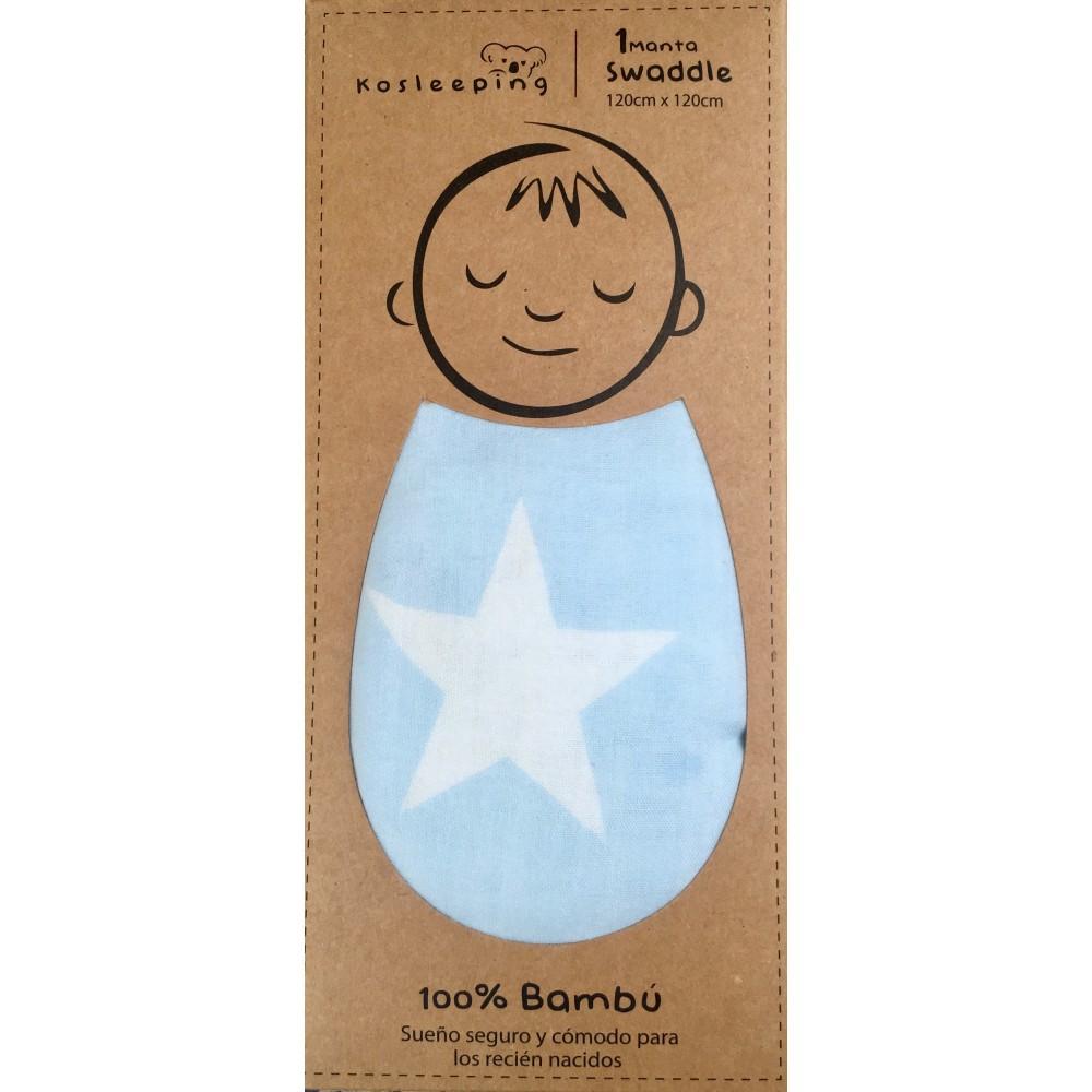 Kosleeping Accesorios bebé Swaddle Manta Bambú Celeste con Estrellas 1496700975080