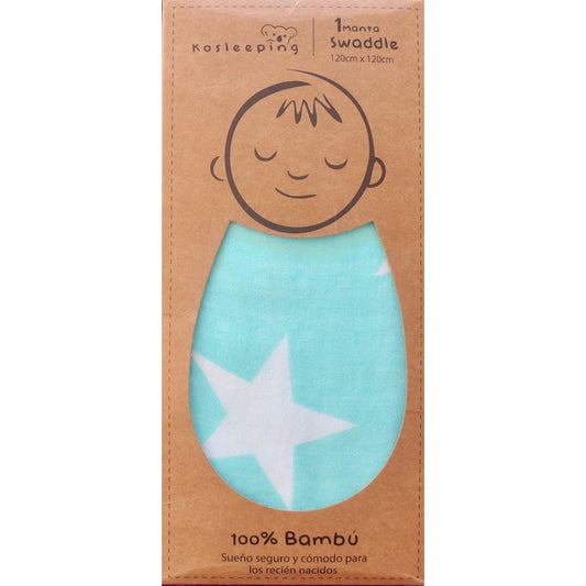 Kosleeping Accesorios bebé Swaddle Manta Bambú Turquesa con Estrellas Blancas 1496701110666