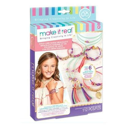 MAKE IT REAL Arte y Manualidades Pulseras de Ante con Eslabones Dorados MIR1207