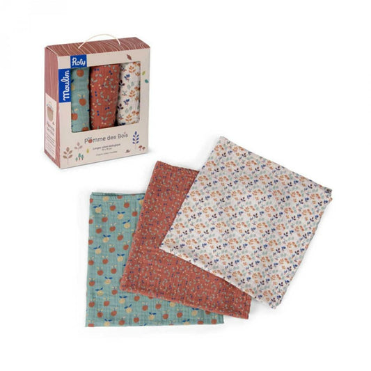 MOULIN ROTY Accesorios bebé Juego de 3 muselinas (cerezas bosque manzanas) 675270