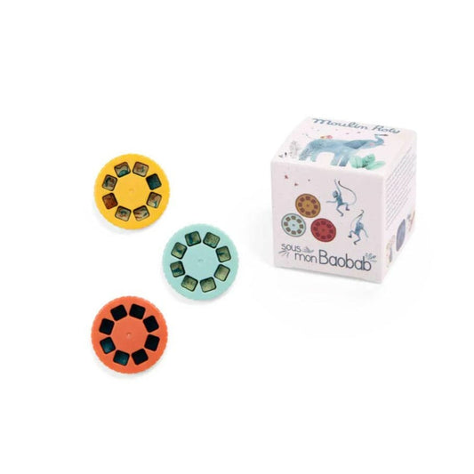 MOULIN ROTY Música y teatro Caja con 3 discos para linterna Proyectora de historias Baobab 669363