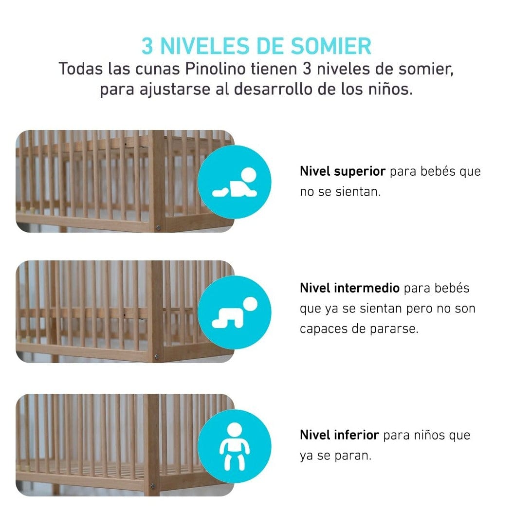 PINOLINO cunas Cuna De Madera Lenny 120 x 60 Con Colchón PL1519934836718