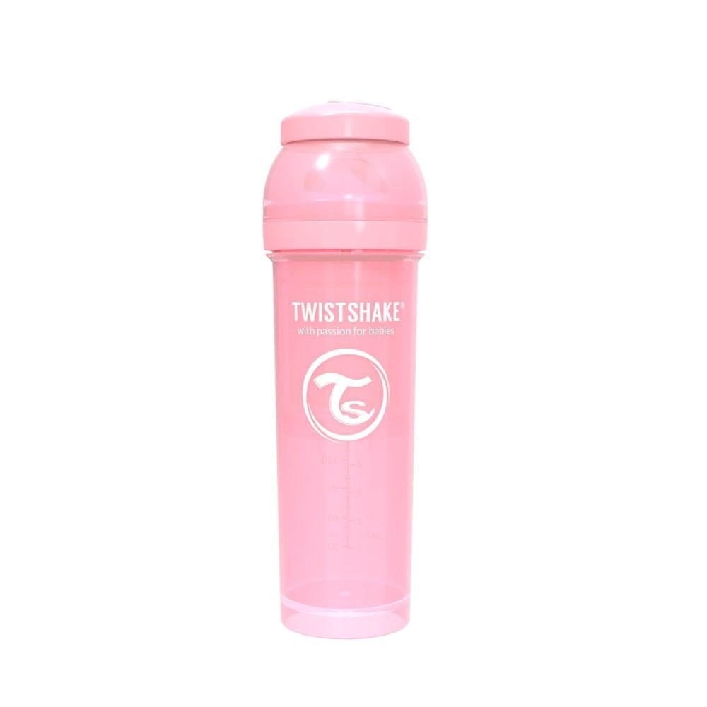 Twistshake Alimentación y Lactancia Mamadera anticólico de 330 ml. color rosado pastel TS176